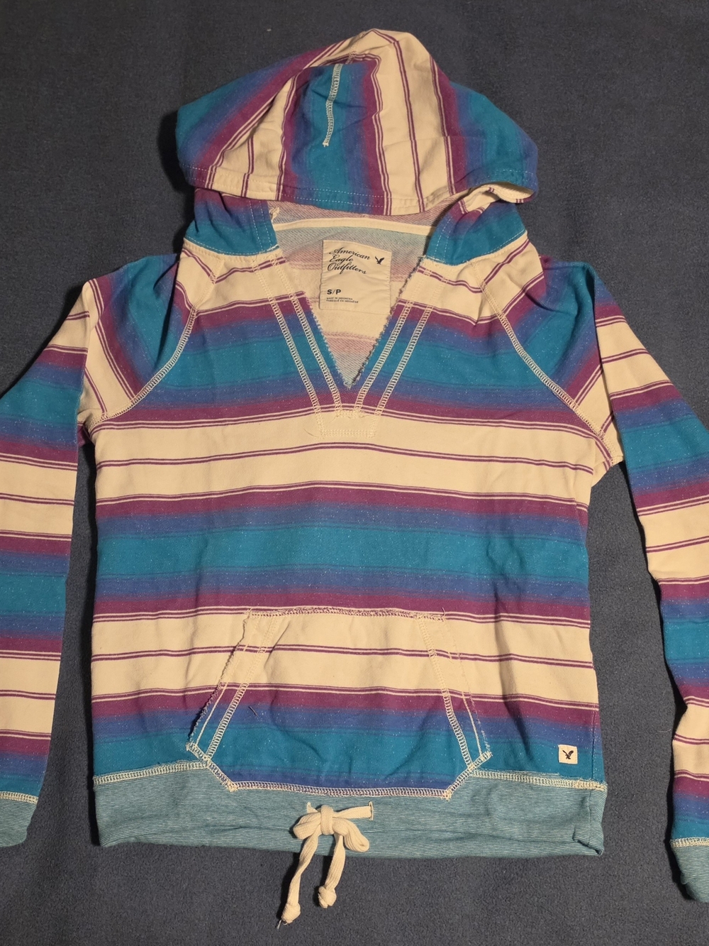 American Eagle Outfitters Striped Hoodie - Cream, Teal & Purple